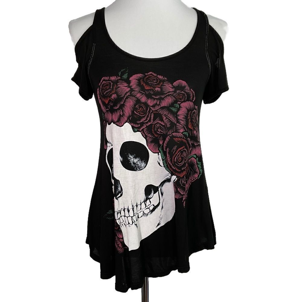 Lauren Moshi Sample Flaws Skull Crown Cold Shoulder Top XS
